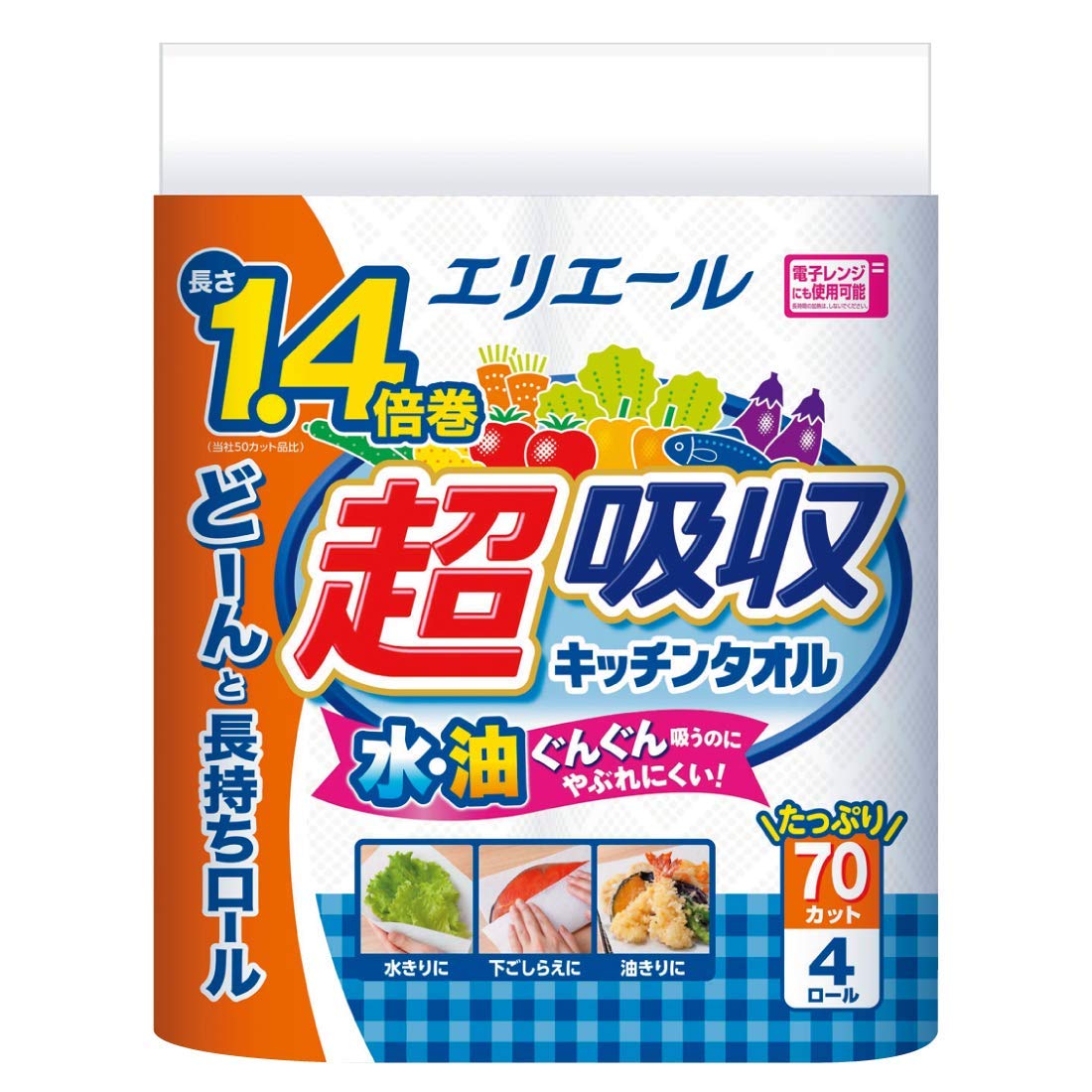 

Elleair Kitchen Paper Super Absorbent Kitchen Towel 70 Cuts 4 Rolls x 6 Pieces