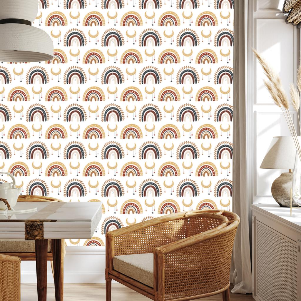 Rainbows and Butterflies Boho Wallpaper Orange and Gold for Living Room and Bedroom 50x1000