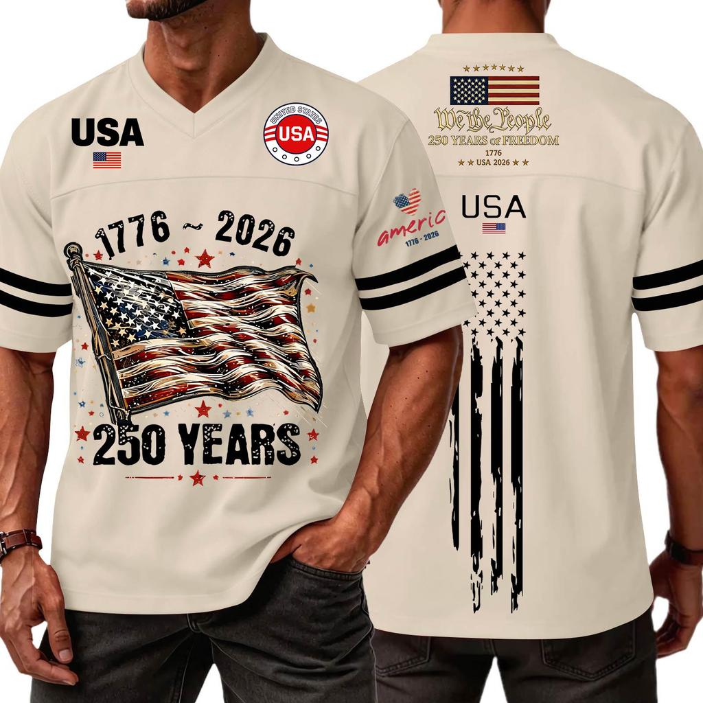 Men's Casual Fashion V-Neck Independence Day Print Short Sleeve Sports T-Shirt Top