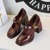 Scarpe col Tacco Alto da Donna Design Retro Quadrato Scarpe col Tacco Alto Moda Scarpe Mary Jane Fibbia Metallica Scarpe Singole in Pelle da Donna
