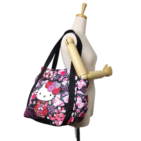 Sanrio SANRIO Tote Bag Balloon Bag Hello Kitty Kuromi My Melody Pompompurin Mermaid Japanese Pattern Kitty x Sakura [RINRE] Women's (Hello Butterfly)