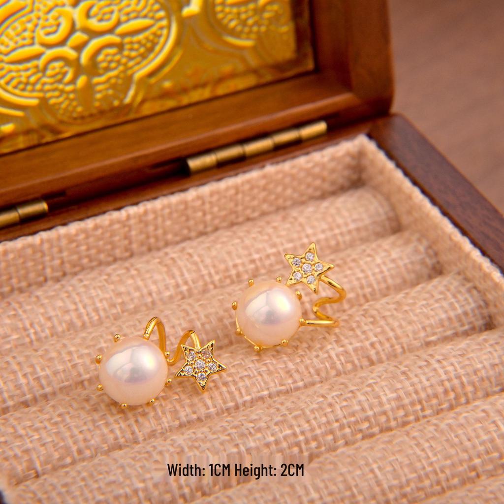 Elegant French Pearl Star Stud Earrings: Versatile, High-End, Stylish, and Unique for Women