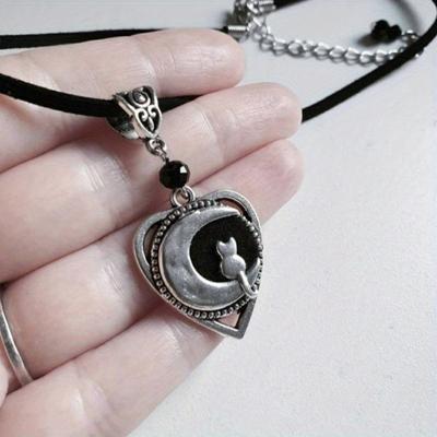 Vintage Gothic Moon Cat Pattern Necklace For Women Punk  Color Frame Creative Party Jewelry Accessories