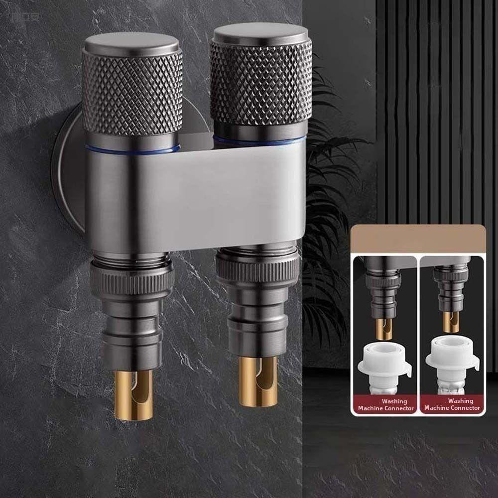 

Universal Interface Double Outlet Valve Stainless Steel Faucet Shower Shut Off Valve Three Way Water Valve Water Saving Silver