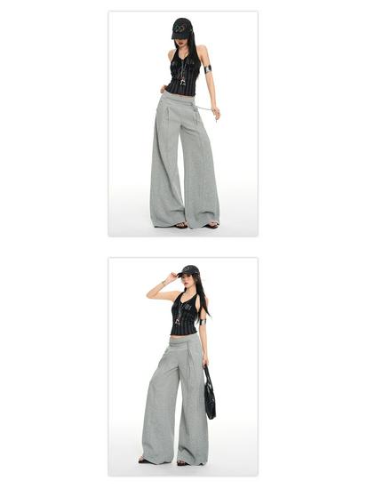 2026 Spring Low-Waist Drawstring Zipper Loose Drape Casual Pants
