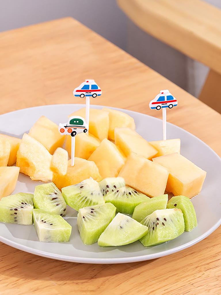 6 Stück/Set Auto Burg Gemüse Niedlich Mini Kleinkind Kinder Obstgabeln Zahnstocher Kinder Lebensmittelspieße Cartoon