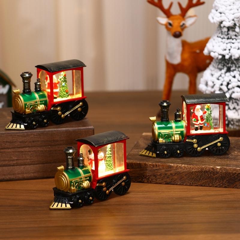 Festival Glowing Christmas Train Figurine Christmas Light Up Miniature Train Scene Ornament for Family Celebration