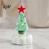 Handcrafted Holiday Table Decor Handmade Glass Christmas Tree Ornament with Star Top And Colorful Bead Details, Crystal Topper Desktop Rotating