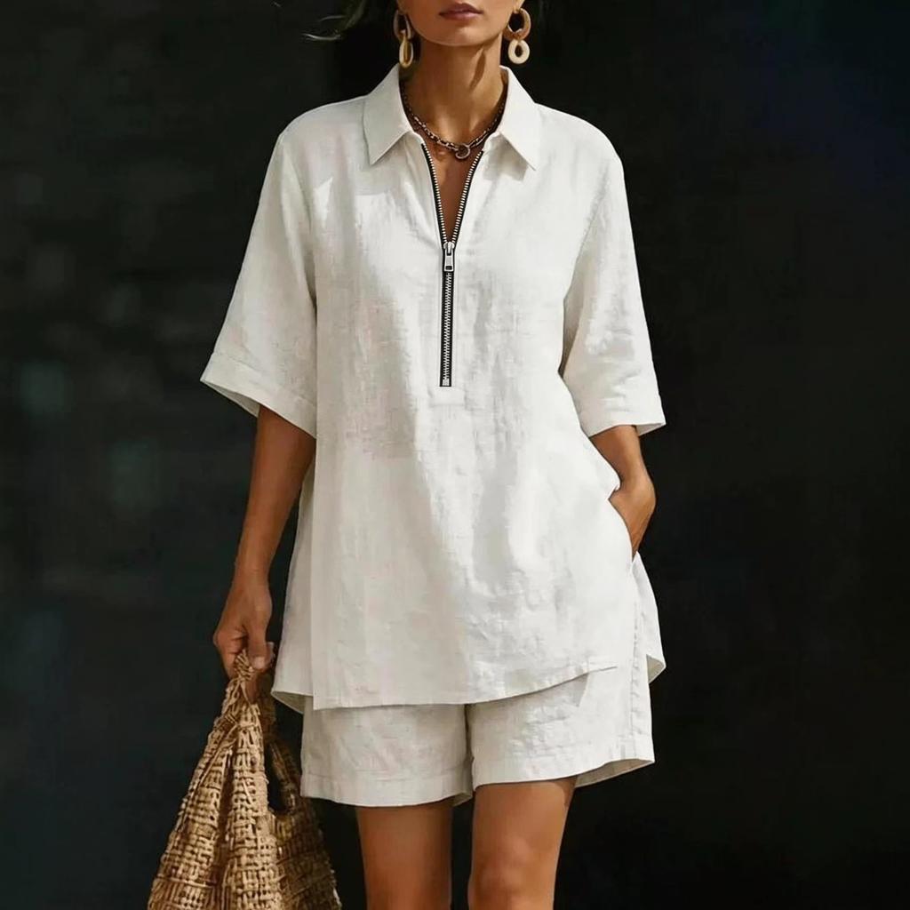 Cross-border Amazon 2026 popular women's casual suit, top and shorts two-piece suit, zipper waist