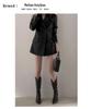 Women's Khaki Slim-Waist Suit Jacket - Korean & Hong Kong Style, Retro, Medium-Long for Spring & Autumn