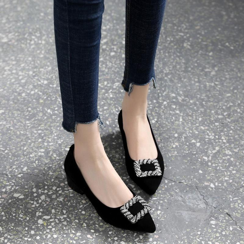Women's Shoes Rhinestone Low Heel Elegant Diamond Black with Crystals Office Pointed Toe Formal Ladies Pumps Summer 2025 Stylish