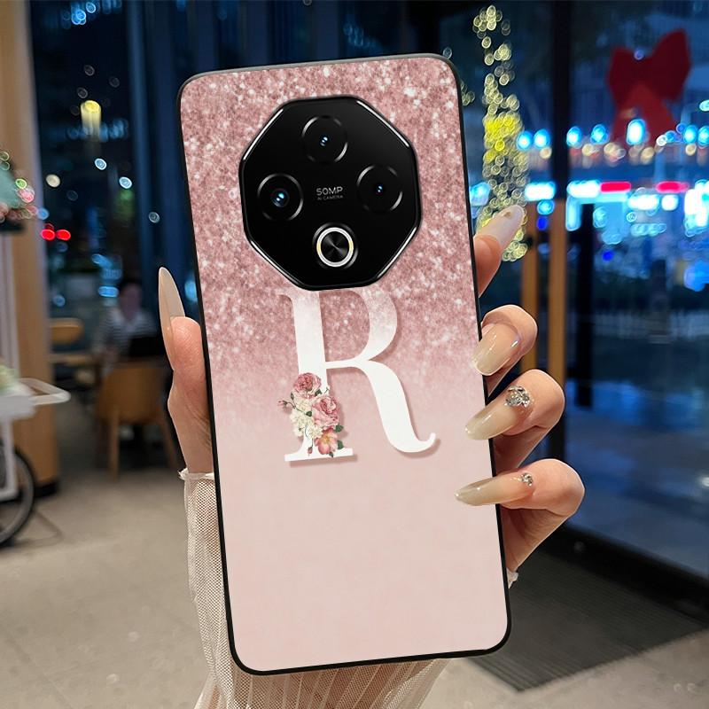 Anti-scratch Phone Case For Umidigi G100 Pro/G100 5G Soft Silicone Black Casing Lucky A-Z Letter With Flower Couple Shell