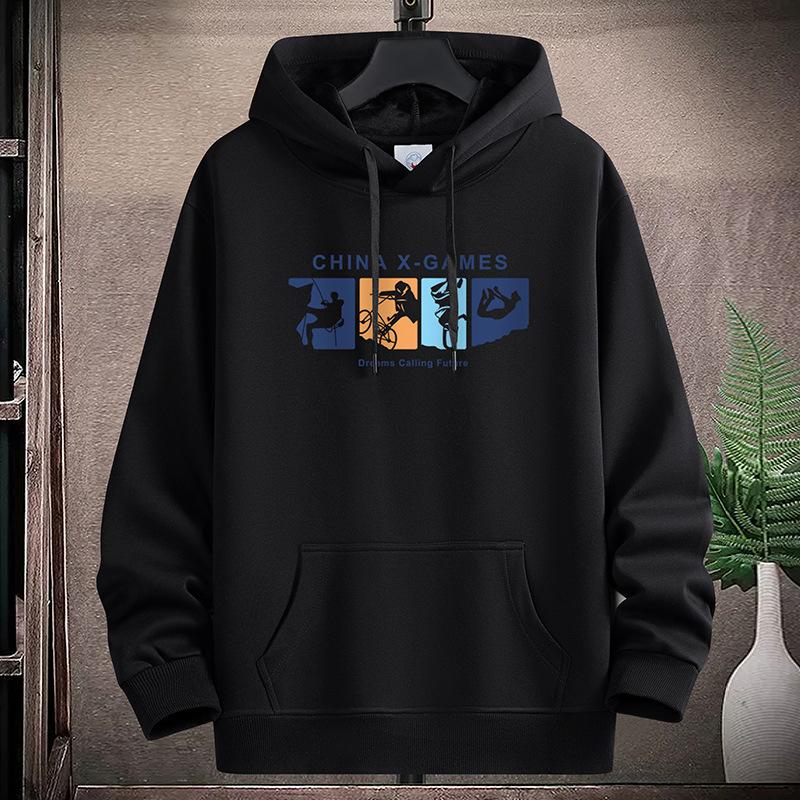 Extreme SportsPattern Mens Hooded Hoodie Sportshirt Plus Size Boys Pullovers M-5XL 4XL чёрный