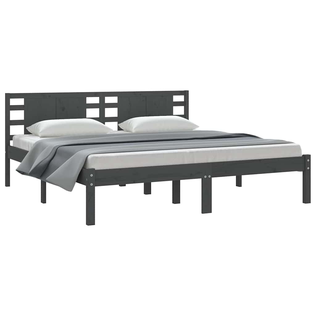 Solid Wood Bed Gray Pine 200x200 cm