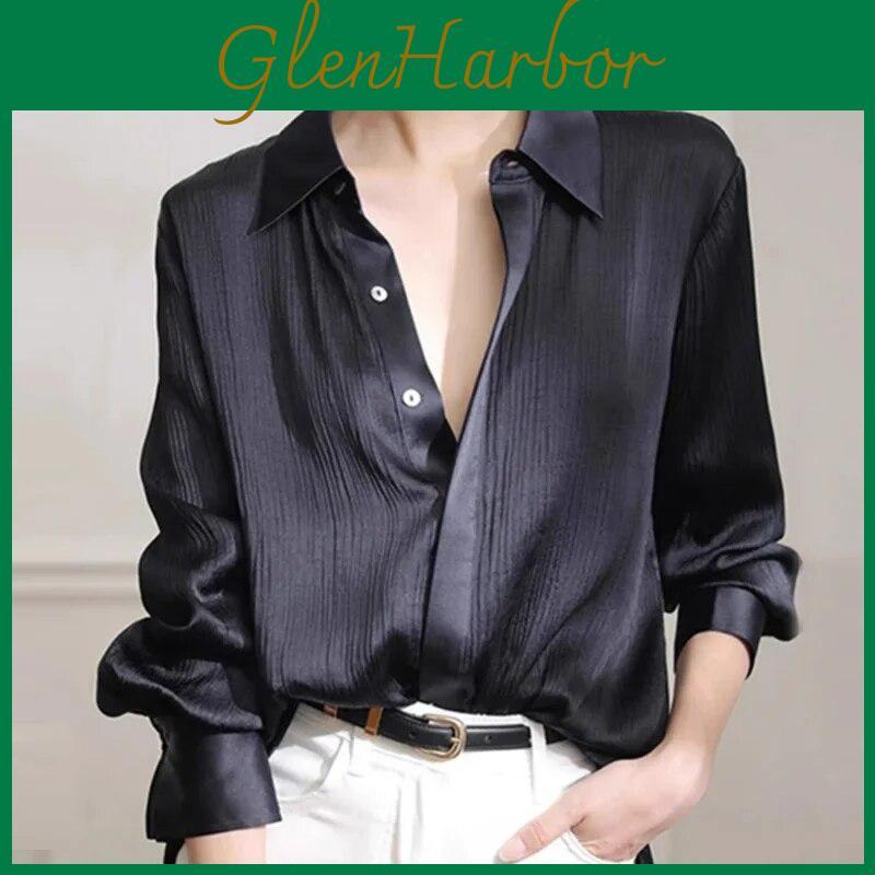 Elegant Sleeve Vintage Office Long Blouse Fashion Women Loose Simple Shirt Woman Spring Autumn Casual Ladies Tops 30244