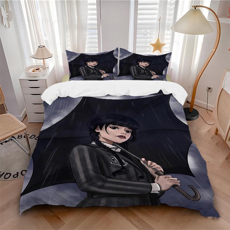3pcs Gothic Horror Wednesday Home Decor Bedding Set-Universal Three-Piece Suit for Bedroom, Guest Room, Living Room, Hotel-Perfect Gift for