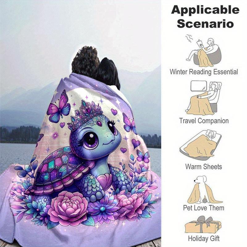 1pc Turtle Printing Lightweight Flannel Blanket, Comfortable and Warm Blanket, for Camping Sofa Bed and Couch Office, Suitable for Gift Blank