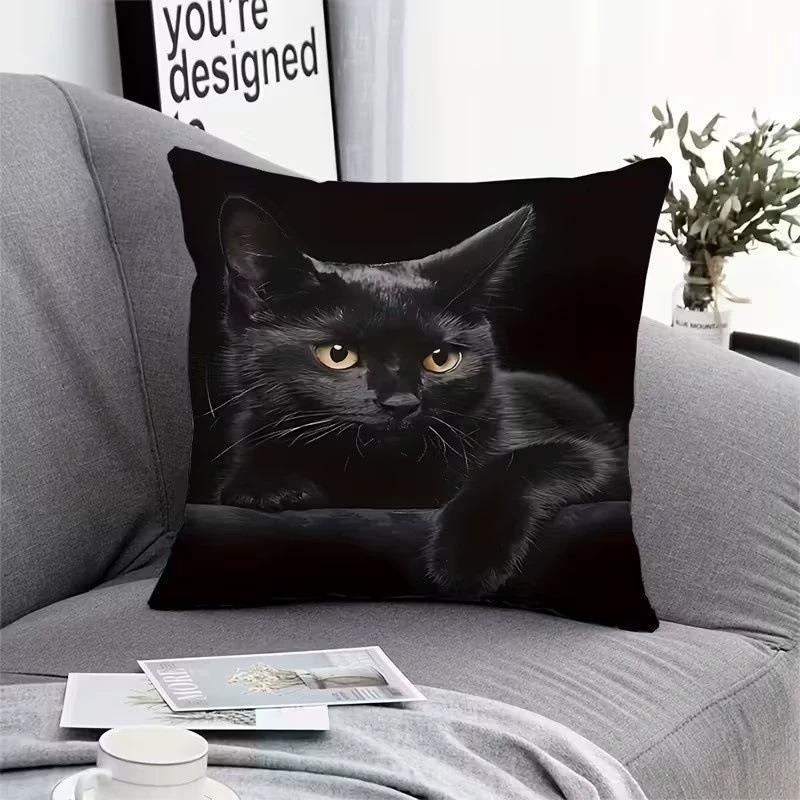 Colorful Bohemian Short Plush Pillowcase 45x45cm Adorable Kitten Living Room Bedroom Decor (Pillow Insert Not Included)