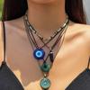5 Stück Ethnischer Friedensschnallen Blauer Türkischer Glücksaugen Anhänger Choker Halskette für Frauen Vintage Stein Leder Wachsfaden Kette Schmuck