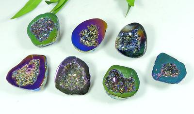 24-26 MM Rainbow Titanium Aura Agate Druzy Fancy Loose Gemstone 07 Pcs Lot SY-102