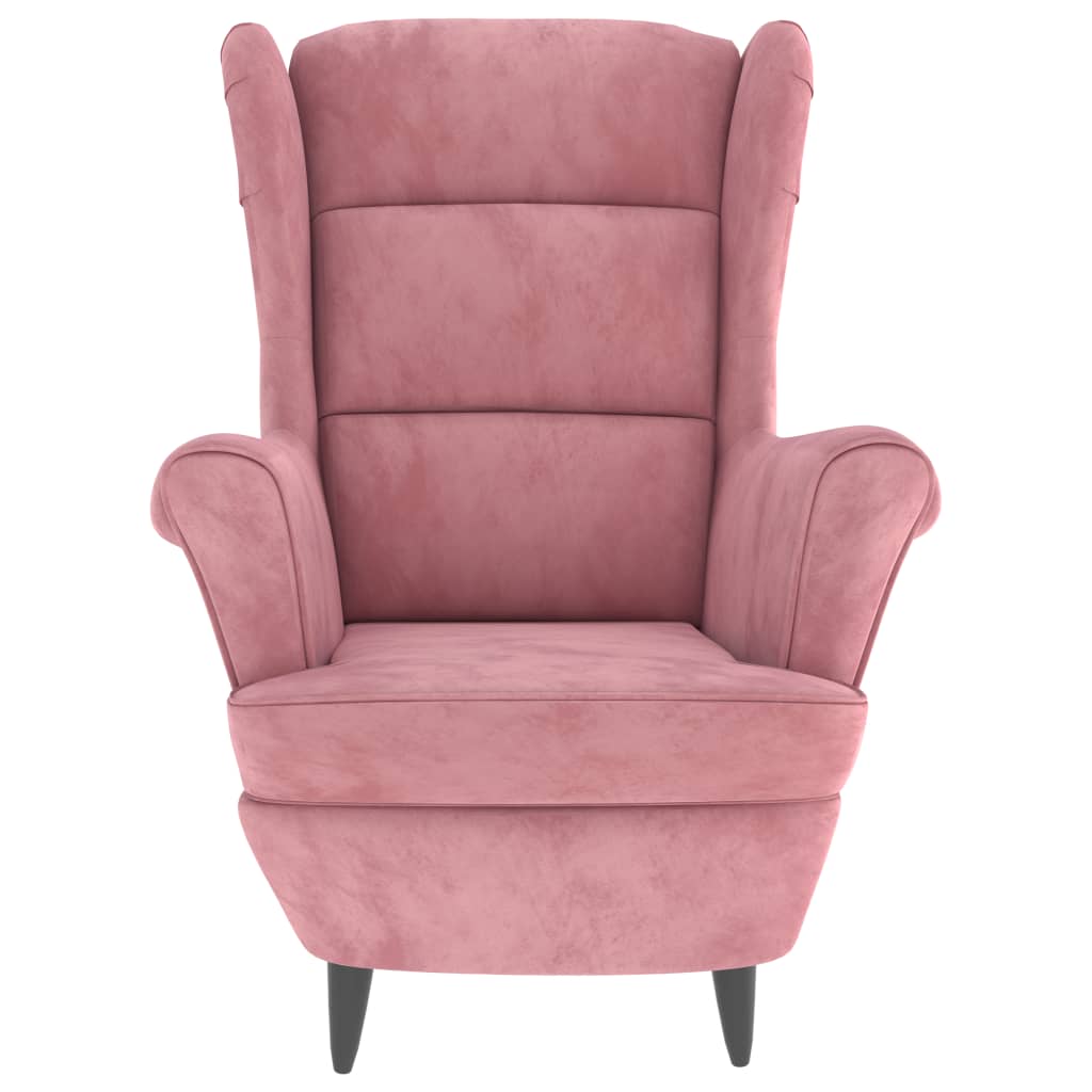 Armchair with Footstool Pink Velvet
