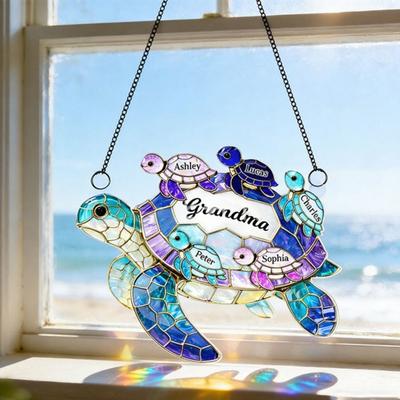 Acrylic Sea Turtle Suncatcher Decoration Indoor Outdoor Garden Yard Window Wall Hanging Stained Glass Ornament Mother's Day Gift