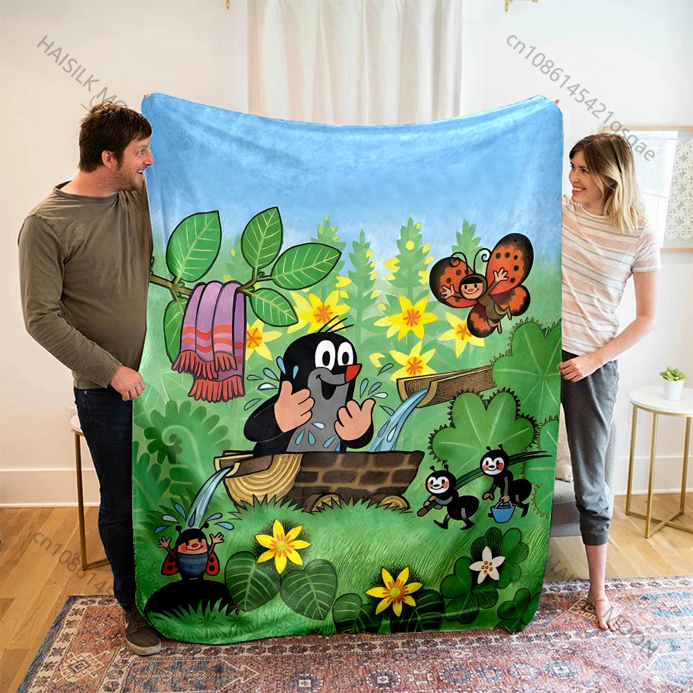 Cute Little Mole Print Cartoon Blanket Warm Soft and Comfortable Home Travel Sofa Bedding Camping Cars Cover Blanket for Gifts