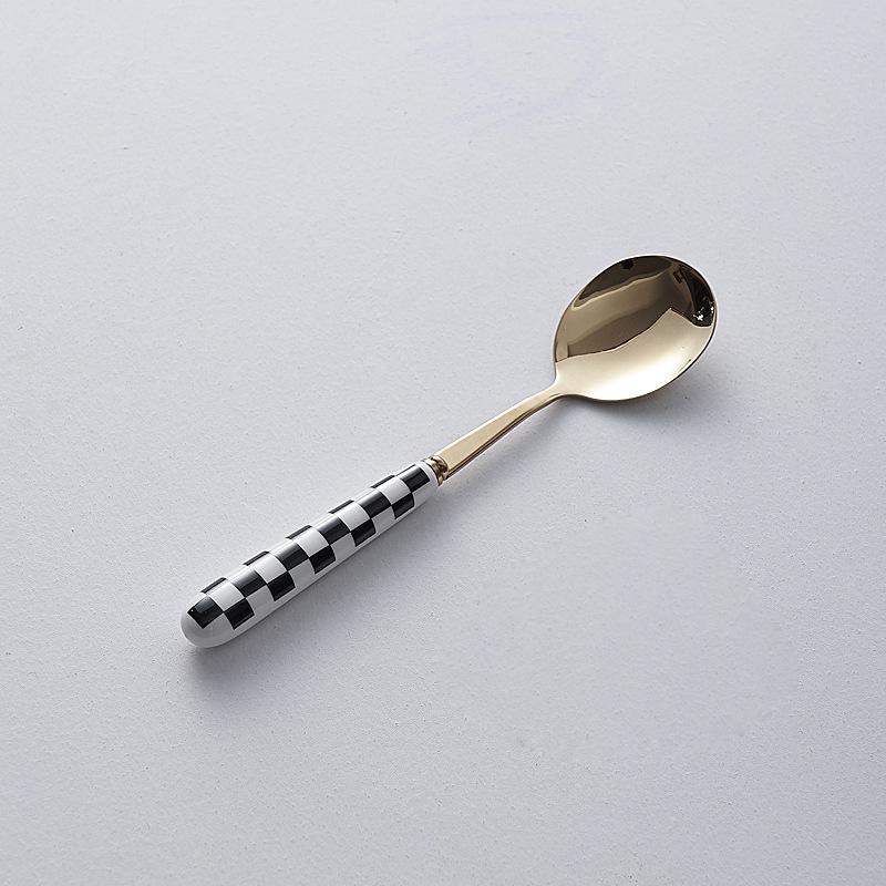 Minimalistyczny Ceramiczny Zestaw Noża do Steków, Widelca i Łyżki ze Stali Nierdzewnej - Kreatywna Zachodnia Zastawa Stołowa