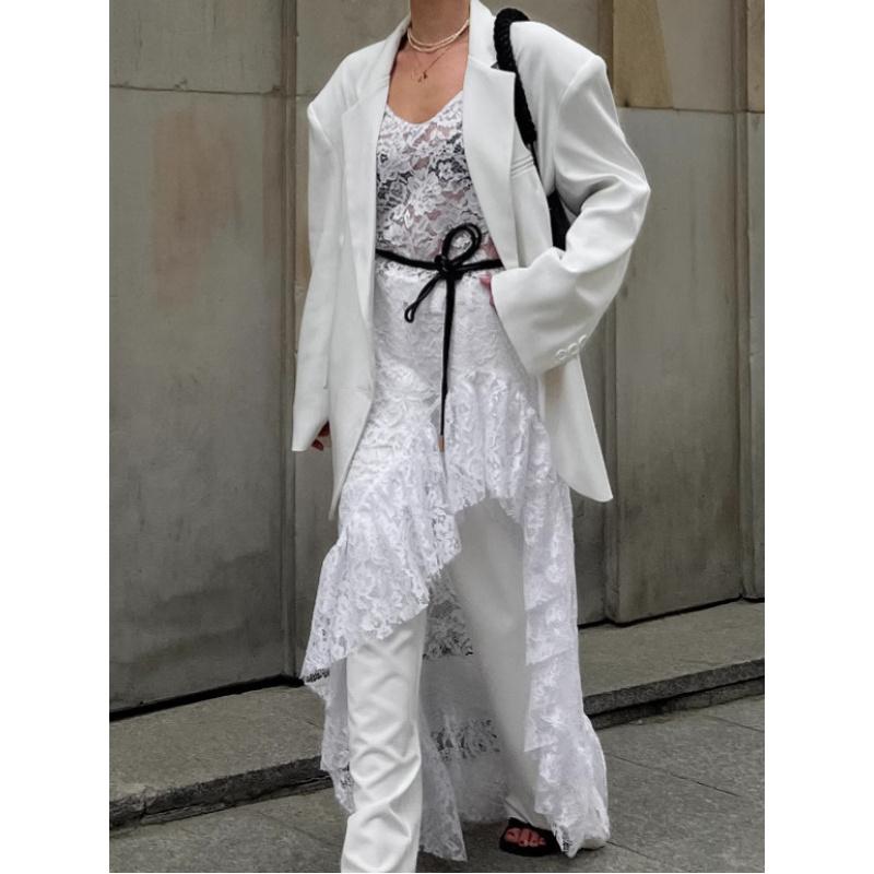 Летнее Новое Сексуальное Кружевное Платье-Топ на Бретельках Прозрачное С Элегантной Юбкой-Карандаш с Воланами для Женщин S белый