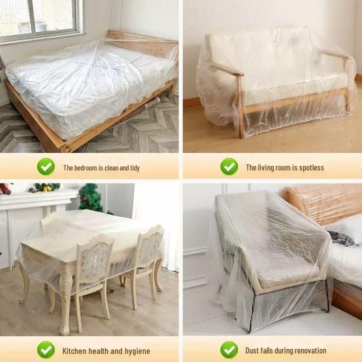 Disposable Elastic Sofa Dust Cover - Large, Dustproof Plastic Film for Furniture Protection and Decoration