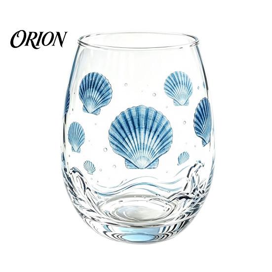 Decorative Aesthetic Water Tumblers Stemless Wine Glasses with Marine Animal Pattern, 420ml Capacity, High Borosilicate Clear Glass Cups for
