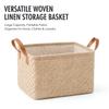 Panier de rangement en tissu lin tissé vêtements simples grande capacité pliable panier de rangement beige 26*21*16cm