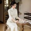 Green suede cheongsam 1011 autumn new medium and long new Chinese-style improved young girl pink dress