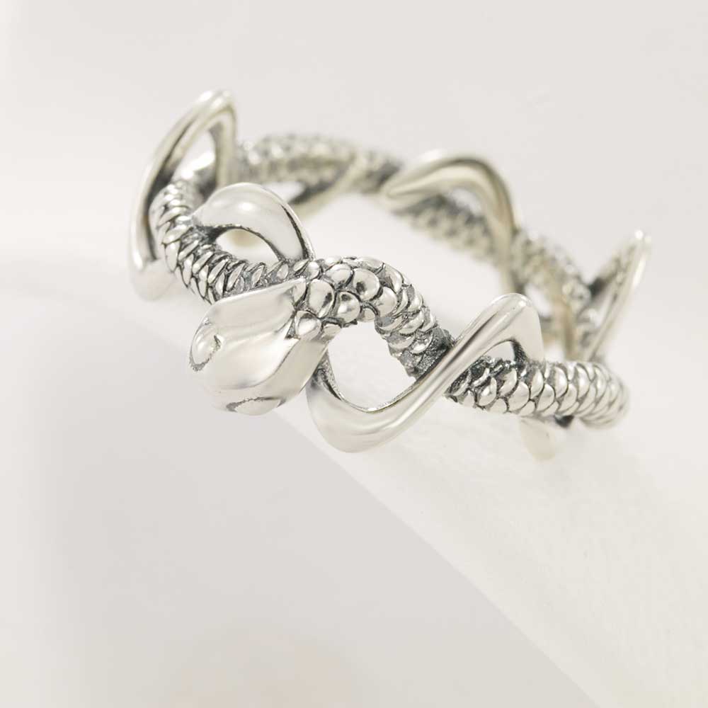 Original S925 Silver Creative Double Circle Snake Ring Fish Tail Black Pearl Octopus Ring Cute Ladies Jewelry Gifts