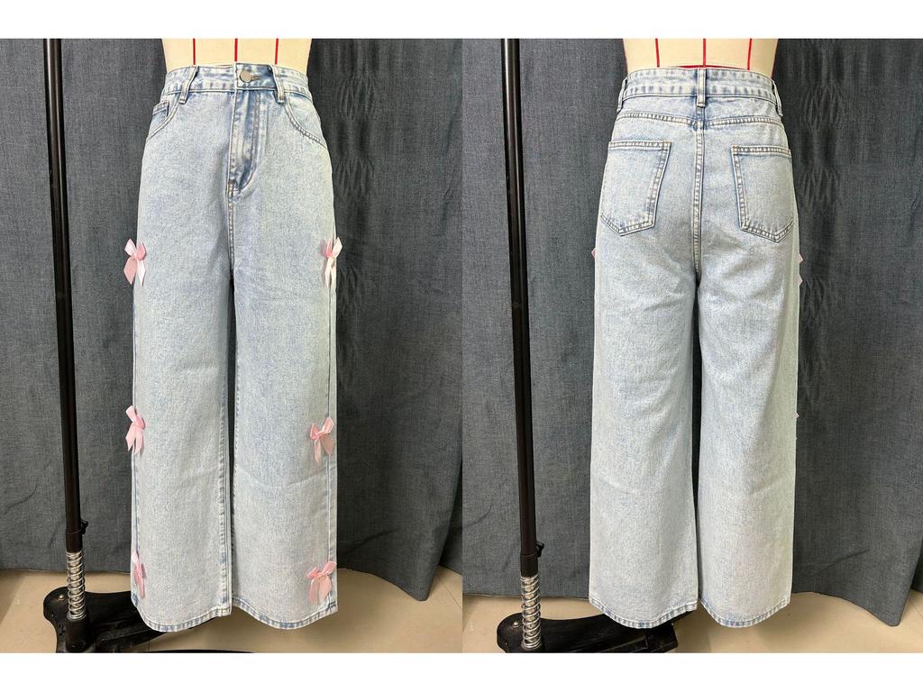 Women's Trendy Bow Straight-Leg Wide-Leg Jeans