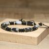 Snowflake Obsidian Tube Bracelet – Gold Accent Adjustable Boho Jewelry, Grounding Protection Gift for Men & Women