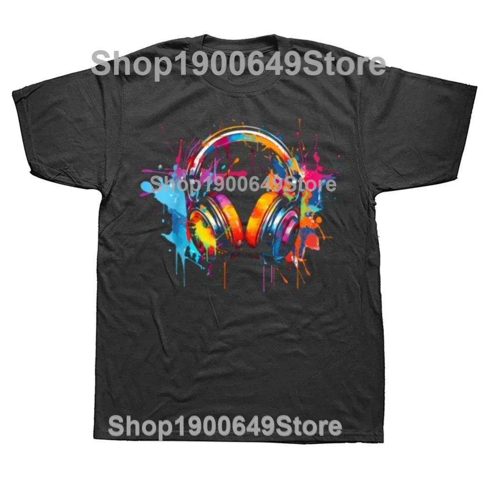 Funny Headphones Around The Neck T Shirt Cool Music Rock and Roll DJ Men Womens Fashion Casual Oversized 100 Cotton TShirt