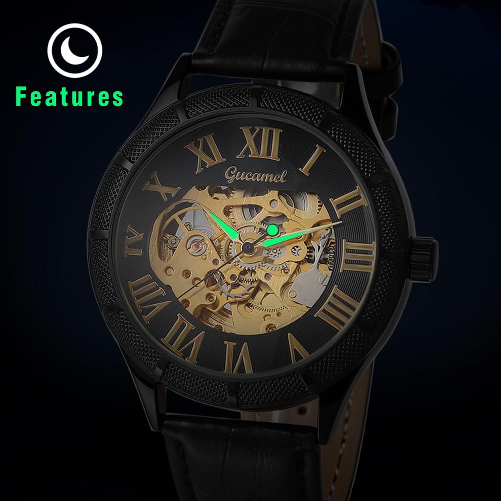 Automatic Men's Watch with Luminous Hands and Genuine Leather Strap: Waterproof, Mechanical, Analog Display, Roman Numerals, Durable, Reliable,