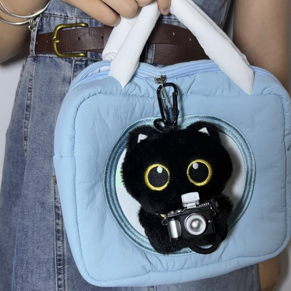Cute Scarf Black Cat Plush Doll Keychain Camera Shoulder Bag Doll Bag Pendant Car Key Ring Gifts