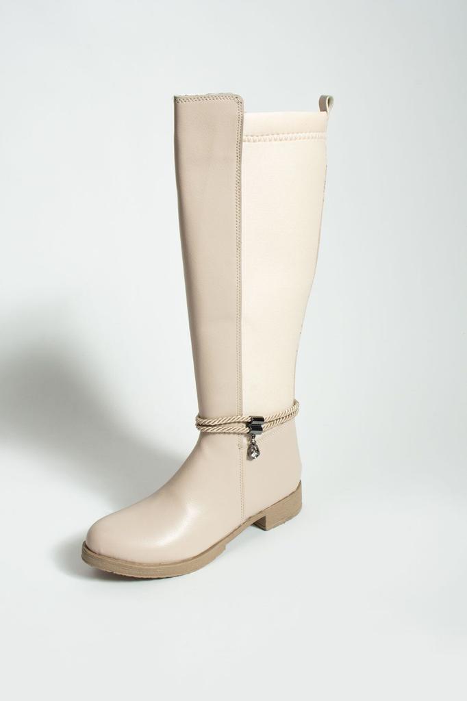 Women Modern Stylish Fashion Boots Faux Leather Cream Beige Chic Style Casual Comfortable Fit Stretch Upper Suitable for All Legs Boots