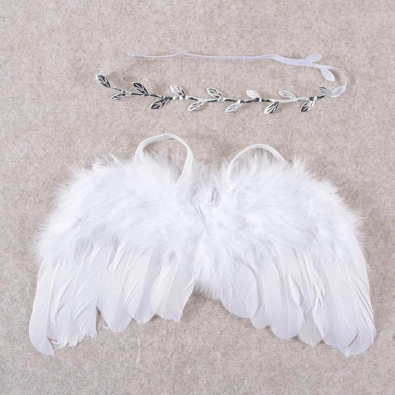 Newborn Photography Feather Angel Wing With Leaf Headband Set Baby Accessories Newborn Baby Souvenirs Photo Props Accessories One Size белый