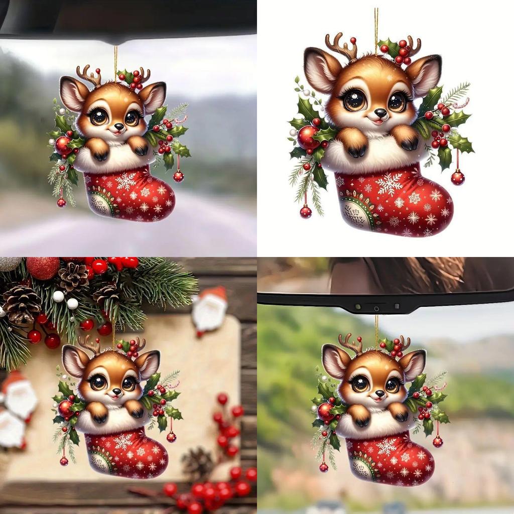 Christmas Deer Car Pendant With Acrylic Material And Cartoon Style For Festive Vehicle Decor