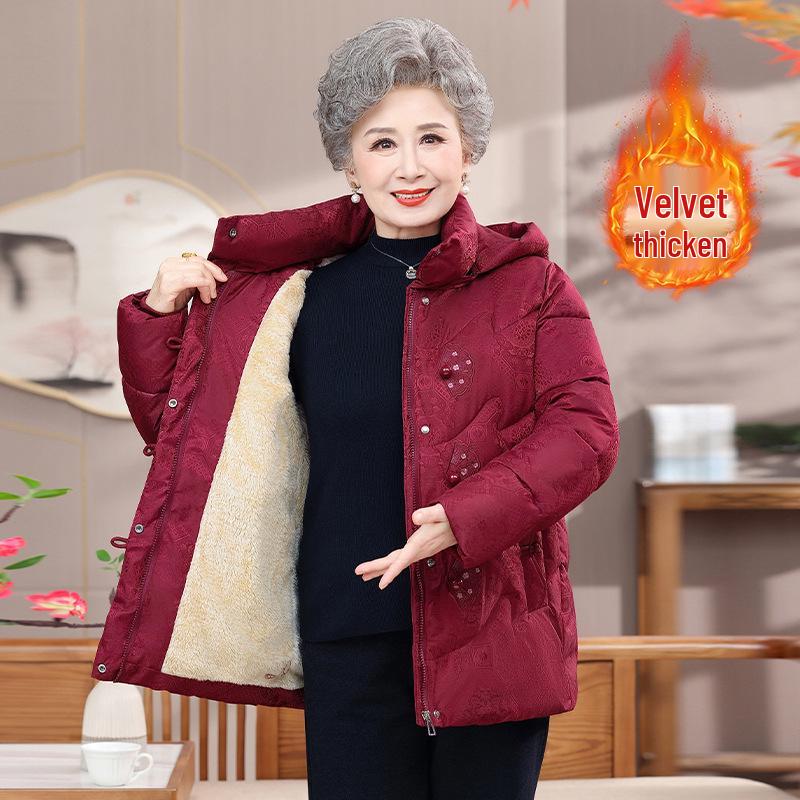 

Stylish Thickened Winter Cotton Jacket for Moms with Fleece 2XL (105-120 Jin) красный
