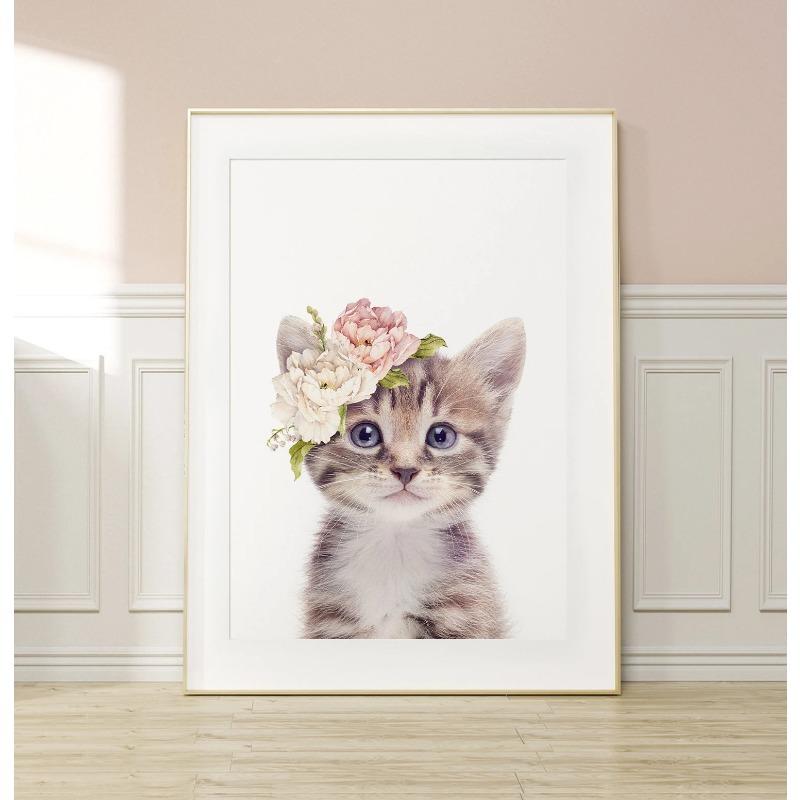 

Baby Cats with Floral Crown Canvas Painting Cute Kitten Wall Art Poster and Print Girls Bedroom Decor Pet Lover Gift 21cm×30cm NoFrame