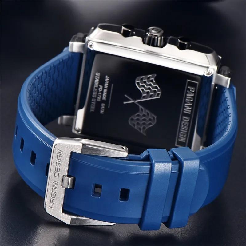 PAGANI DESIGN Men's Rectangle Quartz Watch Japan TMI VK64 Movt Luxury Sapphire Skeleton Stainless Steel Waterproof Reloj Hombre