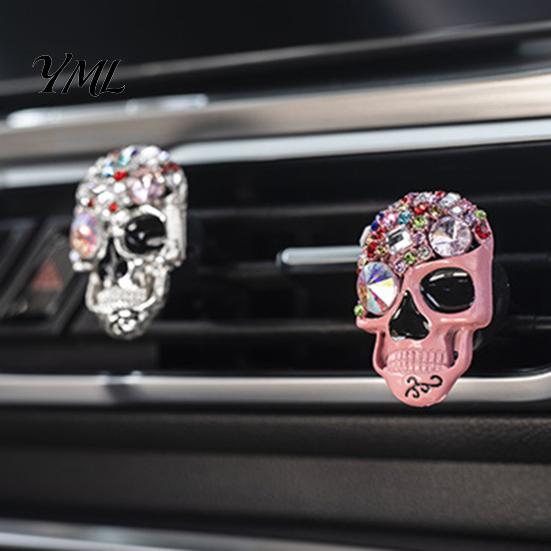 Decorative Car Vent Freshener Bling Skull Clips, Rhinestone Diffuser Clip, Shiny Shaped Auto Accessory Air Conditioner Decoration, Funny Interior