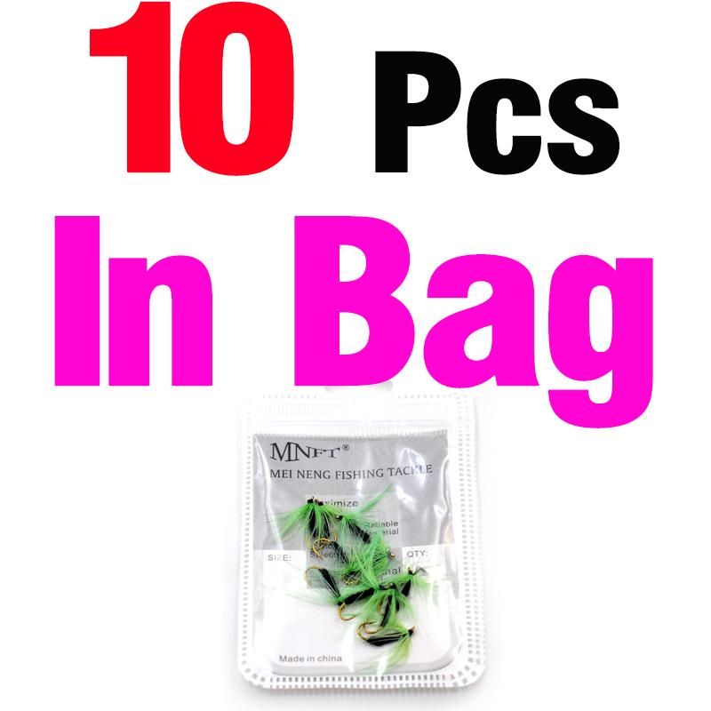 MNFT 10PCS Fly Fishing Dry Fly Green Mosquito Trout Fly Fish Lures 10#