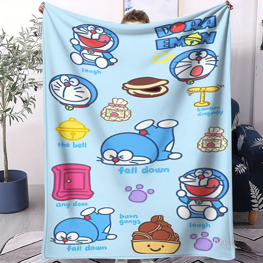 Mischievous Doraemon Theme Print Pattern Flannel Blanket Soft Multifunctional Decortive Blanket Universal Throw Blanket Fan Gift