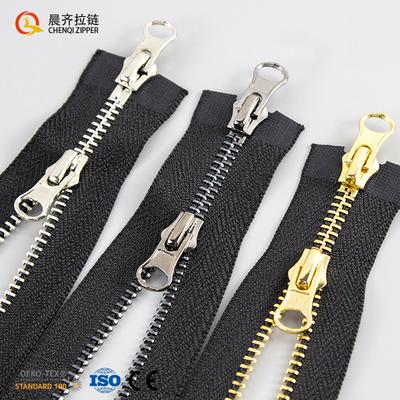 CHENQI Factory Customization 5# Nickel Silver Gold Zipper Teeth Close-End Open-End Two Way Custom Metal Zippers for Clothing