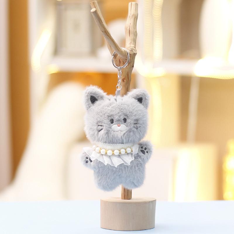 

Cute Cat Plush Toy With Funny Animal Keychain Stuffed Animal For Gifts Kids серый